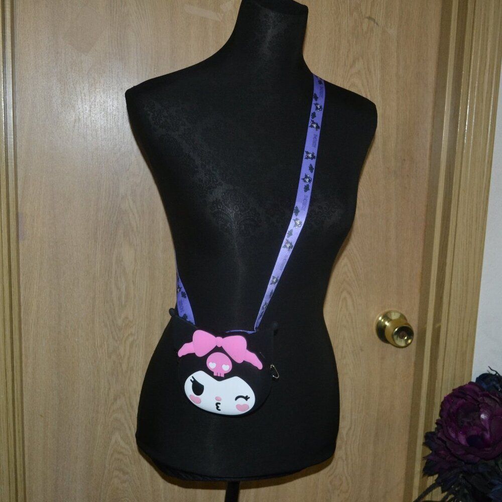 Kuromi Kawaii Kissy Face Mini Black Crossbody Bag Valentines Gift Idea Bundle - Picture 2 of 12